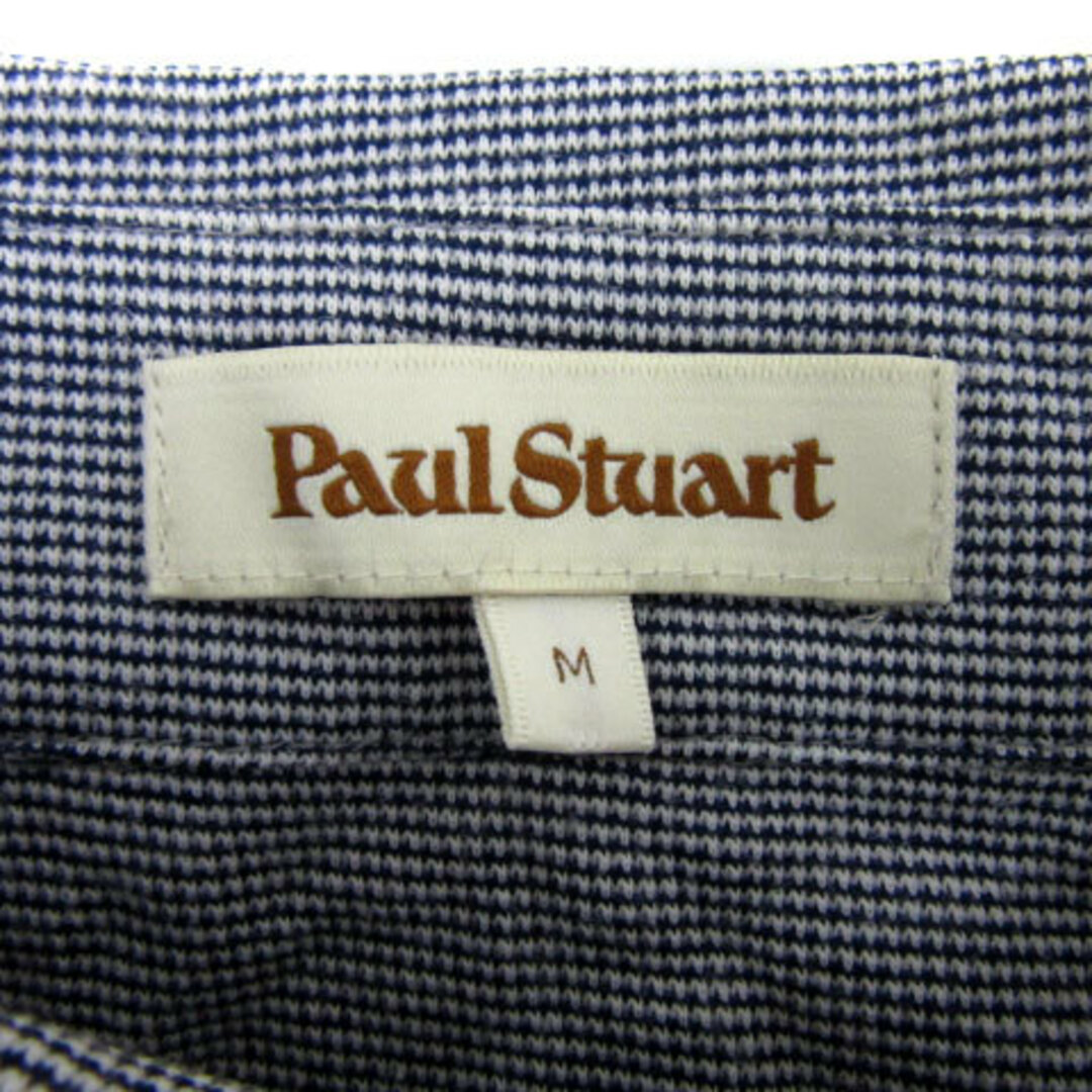 Paul Stuart(ポールスチュアート)のポールスチュアート カットソー 半袖 ポロカラー グレンチェック柄 M 青 白 メンズのトップス(シャツ)の商品写真