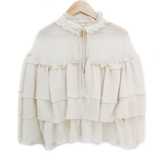 ザラ(ZARA)のザラ ブラウス シャツ 七分袖 スリットネック リボン ケープ風 S ベージュ(その他)