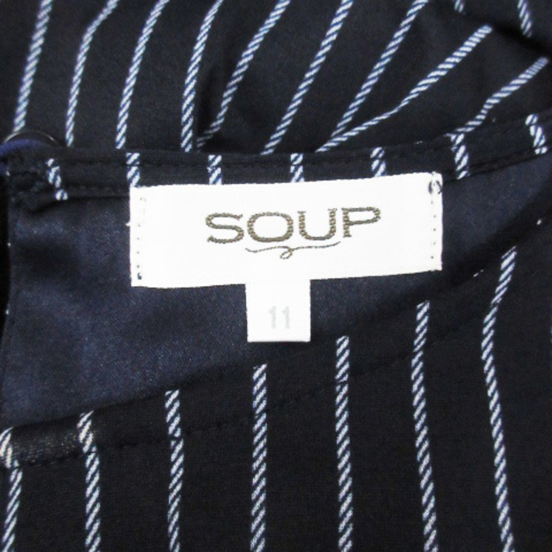 SOUP(スープ)のスープ ワンピース ひざ丈 半袖 ラウンドネック ストライプ柄 11 紺 白 レディースのワンピース(ひざ丈ワンピース)の商品写真