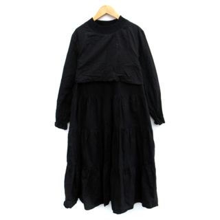 ダブルクローゼット(w closet)のダブルクローゼット ワンピース ロング丈 長袖 ボトルネック ティアード M 黒(ロングワンピース/マキシワンピース)