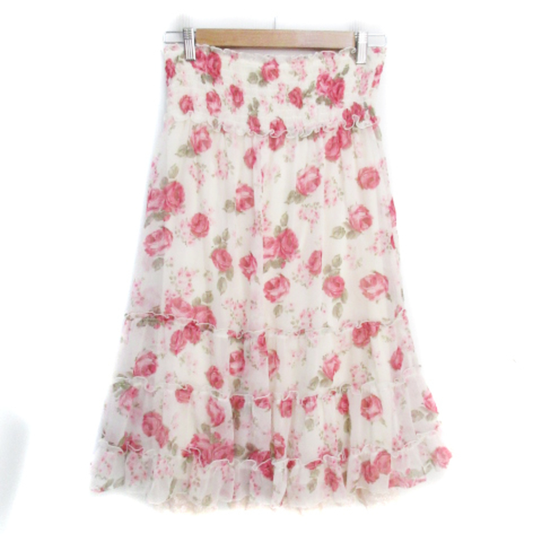 L'EST ROSE(レストローズ)のレストローズ フレアスカート ロング丈 花柄 マルチカラー 2 白 赤 ホワイト レディースのスカート(ロングスカート)の商品写真