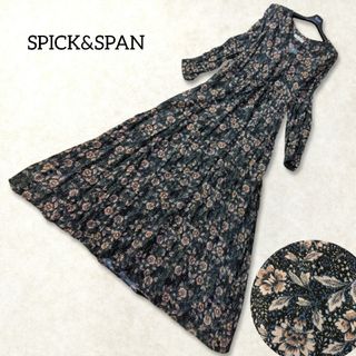 スピックアンドスパン(Spick & Span)のスピック&スパン 花柄 フラワー 総柄 ロングワンピース ブラック 春夏 長袖(ロングワンピース/マキシワンピース)