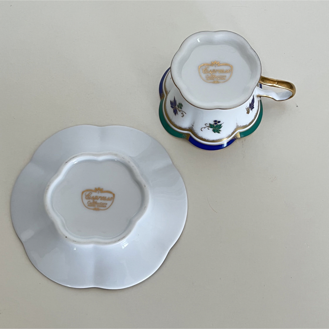 エスプレッソカップ　HOYA　CHINA  青　緑　金彩　ぶどう インテリア/住まい/日用品のキッチン/食器(グラス/カップ)の商品写真