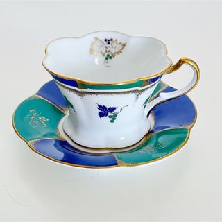 エスプレッソカップ　HOYA　CHINA  青　緑　金彩　ぶどう(グラス/カップ)