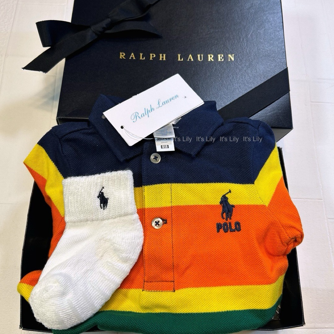 Ralph Lauren(ラルフローレン)の6m70cm 長袖　ロンパース　太ボーダーポロ　ラルフローレン キッズ/ベビー/マタニティのベビー服(~85cm)(ロンパース)の商品写真