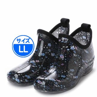 【新品 未使用】レインブーツ ショート LL 花柄 Navy 16029(レインブーツ/長靴)