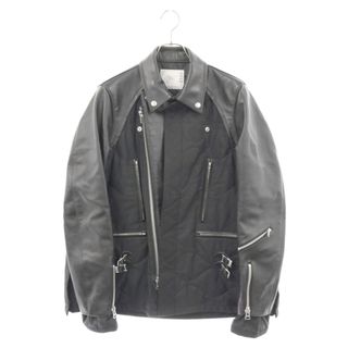 Sacai サカイ 21AW oversized contrast panel biker jacket レザー キルティング ドッキング コンビネーション ライダース ジャケット ブラック 21-02548M