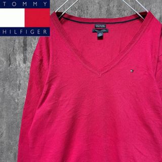 トミーヒルフィガー(TOMMY HILFIGER)のトミーヒルフィガー ニット セーター Vネック 刺繍ロゴ ビッグシルエット L(ニット/セーター)