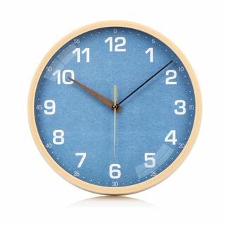 【色: ブルー】AUTVIVID 掛け時計 電波時計 静音 木目調 連続秒針 壁(置時計)