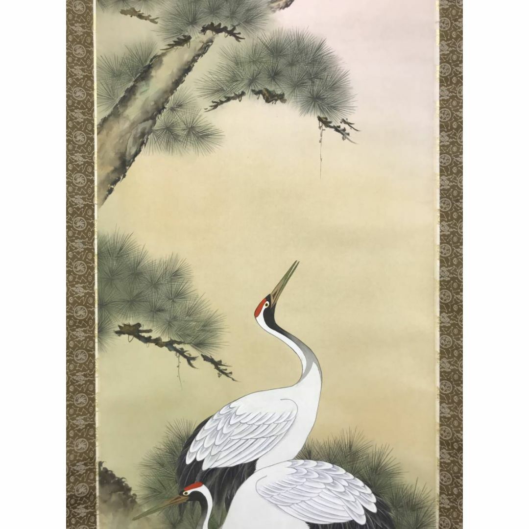 真作】小野守鳳/松上双鶴図/鶴図/松鶴図/掛軸☆宝船☆AD-476 真作】小野守鳳/松上双鶴図/鶴図/松鶴図/掛軸☆宝船☆AD-476