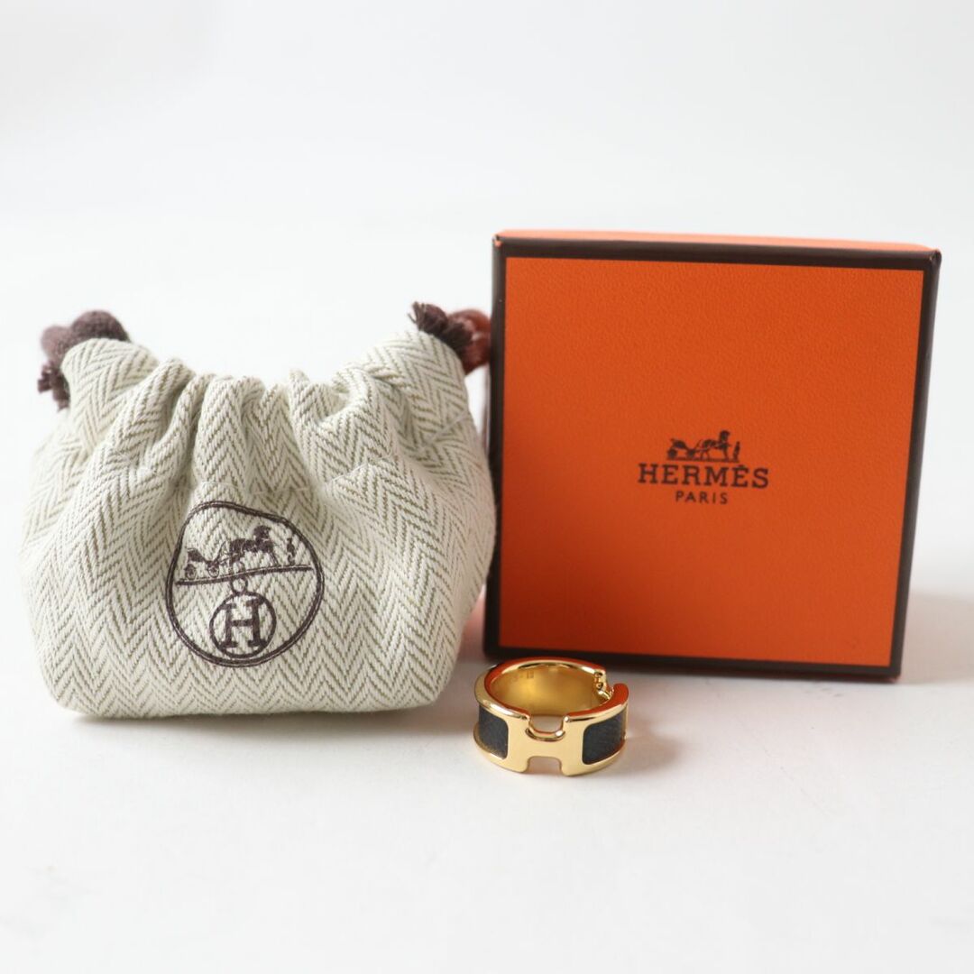 Hermes(エルメス)の未使用品◎フランス製 HERMES エルメス オランプ PM リング／指輪 SS×レザー ゴールド×ブラック X （11号）箱・保管袋付き レディースのアクセサリー(リング(指輪))の商品写真