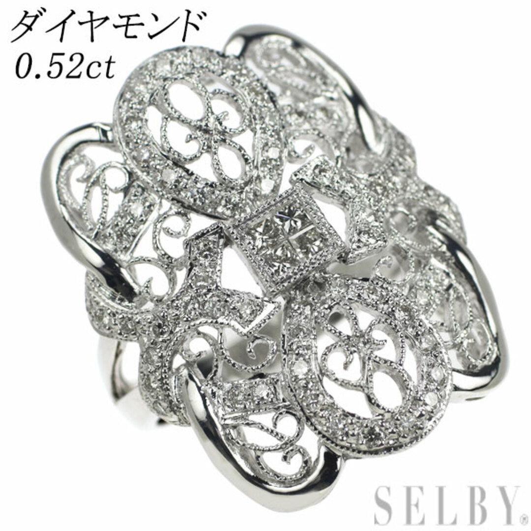  K18WG ダイヤモンド リング 0.52ct 透かし レディースのアクセサリー(リング(指輪))の商品写真