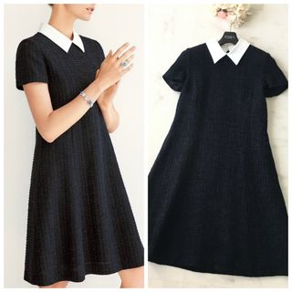 フォクシー(FOXEY)の美品　近年　FOXEY フォクシー  白襟　ツイード　ワンピース(ひざ丈ワンピース)