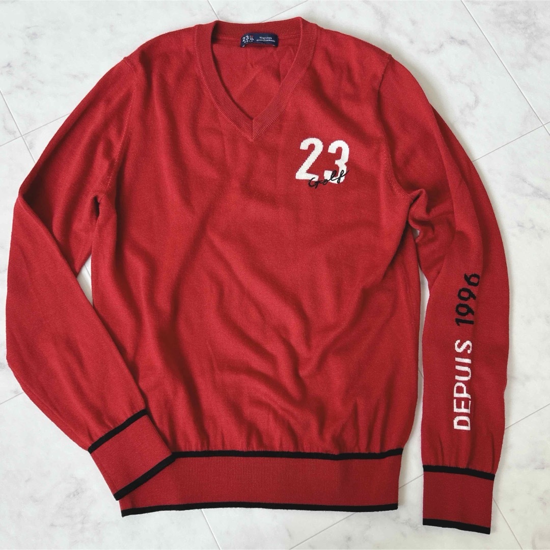 23区GOLF 定価2.2万 Vネック サーモキャッチ セーター レッド 23区GOLF 定価2.2万 Vネック サーモキャッチ セーター レッド