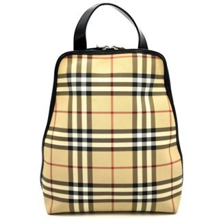 BURBERRY - バーバリー リュックサック デイパック ノバチェック ベージュ ブラック PVC レザー レディース ウィメンズ BURBERRY【中古】