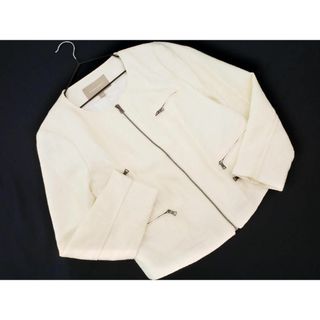 バナナリパブリック(Banana Republic)のBANANA REPUBLIC バナナリパブリック ツイード ジップアップ ノーカラー ジャケット size4/白 ■◇ レディース(ノーカラージャケット)