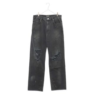 バレンシアガ(Balenciaga)のBALENCIAGA バレンシアガ RIPPED MEDIUM FIT PANTS ヴィンテージ加工ミディアムフィットリップトデニムパンツ ブラック 745151(デニム/ジーンズ)