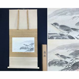 真作/川崎小虎/清流小禽図/川辺小鳥図/花鳥図/掛軸☆宝船☆AE-9 真作/川崎小虎/清流小禽図/川辺小鳥図/花鳥図/掛軸☆宝船☆AE-9