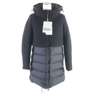 ヘルノ(HERNO)の未使用品□Herno ヘルノ PI0822D ニット切替 フーデッド WZIP ダウンジャケット ダウンコート ブラック 40 イタリア製 正規品 レディース(ダウンコート)