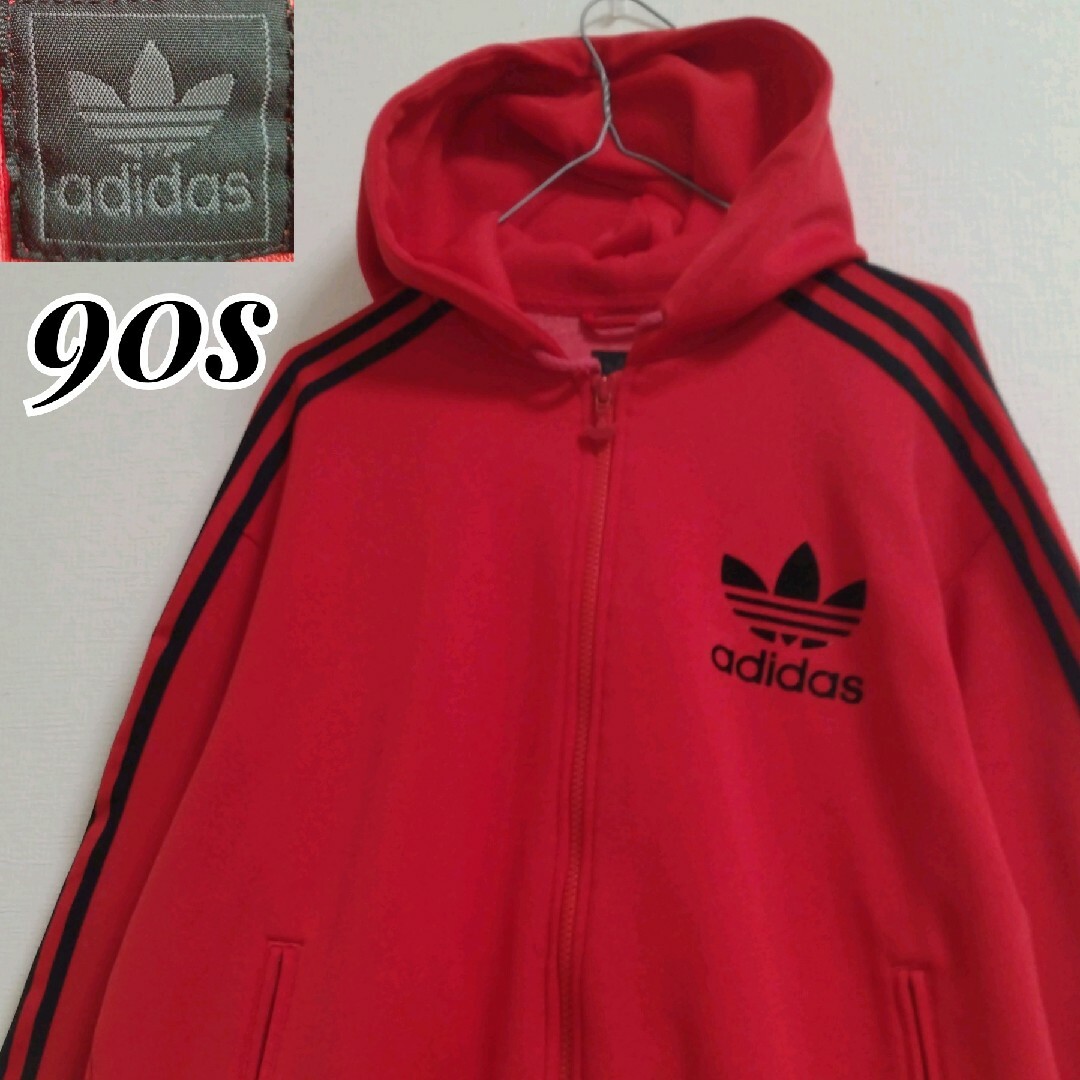 adidas(アディダス)の【希少黒タグ90s】adidas　アディダス　トレフォイルロゴ　ジップパーカー レディースのトップス(パーカー)の商品写真