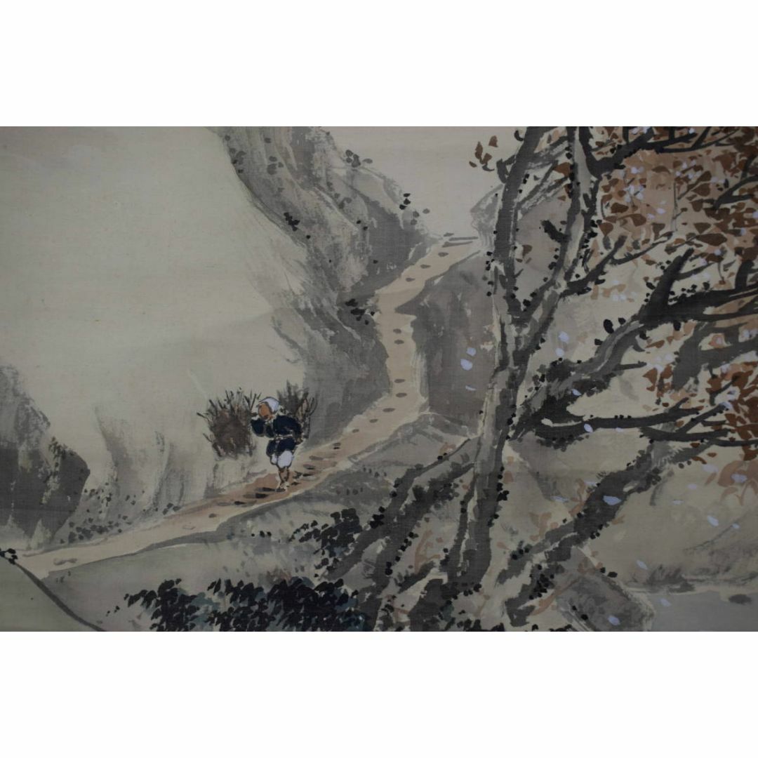 真作】田中一華/秋山帰樵図/秋景山水人物図/掛軸☆宝船☆Y-744の 真作】田中一華/秋山帰樵図/秋景山水人物図/掛軸☆宝船☆Y-744の