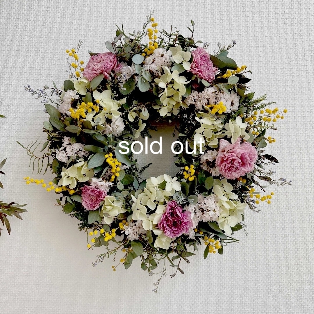 ♡ドライフラワー♡ラナンキュラスと紫陽花のリース♡母の日の贈り物♡ ハンドメイドのフラワー/ガーデン(リース)の商品写真