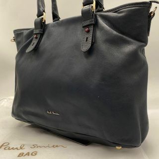 ポールスミス(Paul Smith)の美品　ポールスミス　ハンドバッグ　メタルロゴ　肩掛け　A4可　ネイビー(トートバッグ)