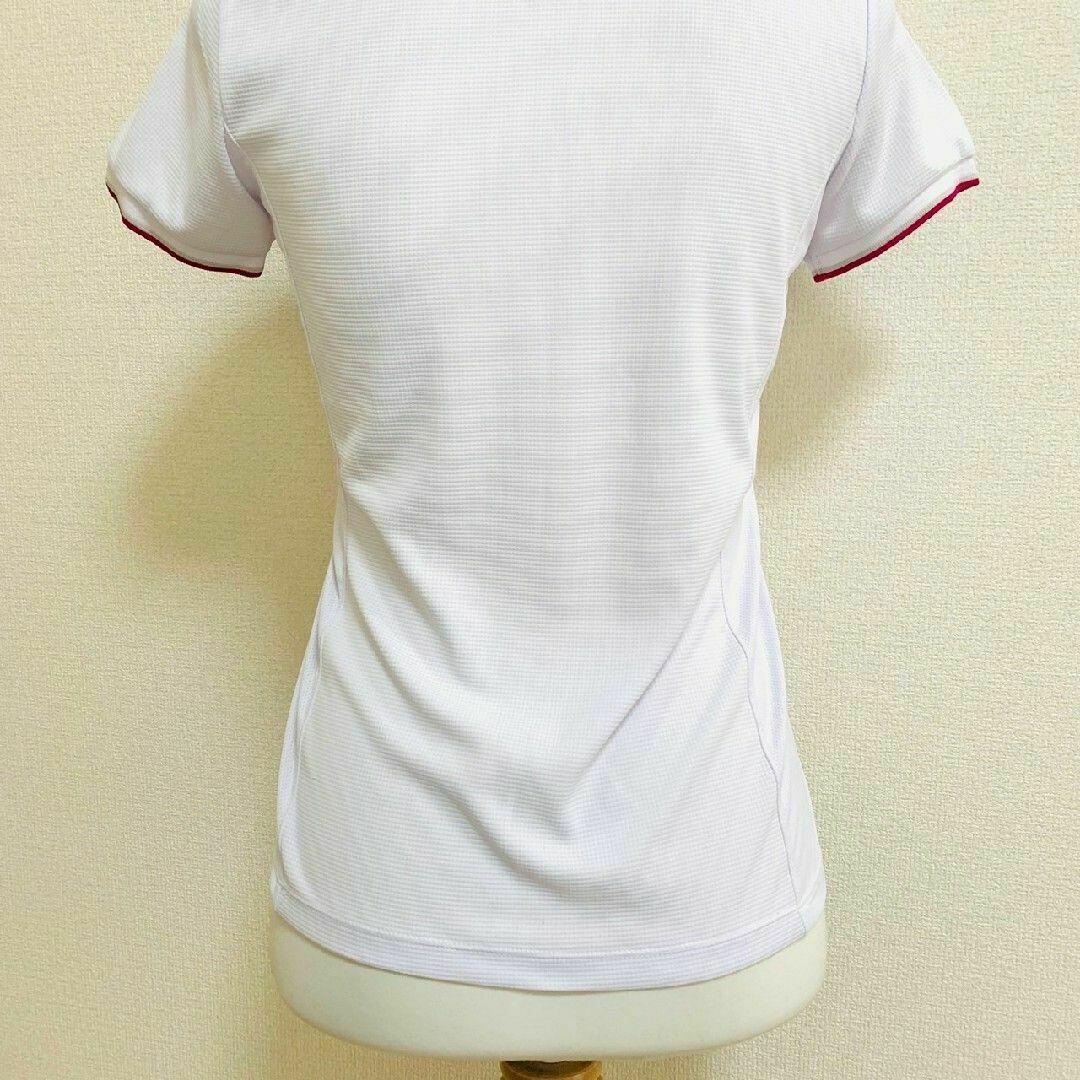 UNIQLO(ユニクロ)のユニクロ　半袖カットソー　M　ホワイト　ピンク　夏　スポーツウェア　ポリ100% レディースのトップス(Tシャツ(半袖/袖なし))の商品写真