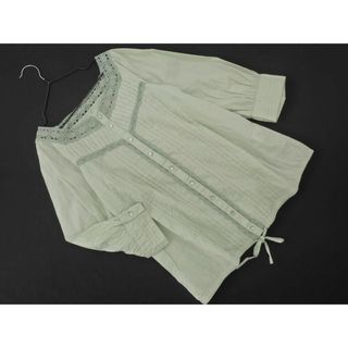 アフタヌーンティー(AfternoonTea)のAfternoon Tea アフタヌーンティー コットンレース ピンタック ブラウス シャツ size38/緑 ■◇ レディース(シャツ/ブラウス(長袖/七分))