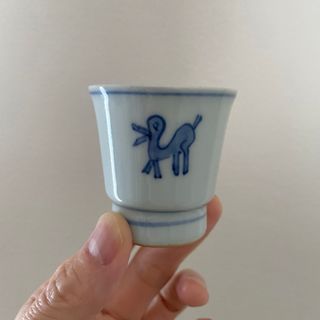 大明年製 染付 煎茶碗 馬文? 酒盃 茶盃 湯呑 ぐい呑み 古玩 唐物 古伊万里(陶芸)