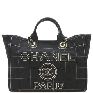 シャネル(CHANEL)のシャネル CHANEL 2WAYバッグ ドーヴィル トート キャンバス レザー ブラック ゴールド金具 黒 チェーンショルダー  A66941 ランダムシリアル 【箱】【中古】(ショルダーバッグ)