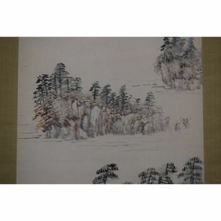 【真作】福田浩湖/十和田湖所見画賛/秋景湖山/掛軸☆宝船☆X-409(絵画/タペストリー)