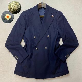 ラルディーニ(LARDINI)の<美品>LARDINI 銀ボタン ダブル 紺ブレ ブートニエール ヘリンボーン(テーラードジャケット)