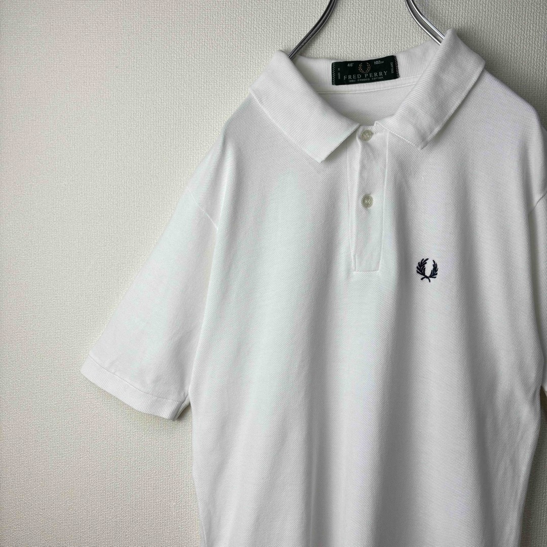 FRED PERRY(フレッドペリー)のフレッドペリー　ポロシャツ　半袖　ビンテージ　英国製　40 L 白　M3 古着 メンズのトップス(ポロシャツ)の商品写真