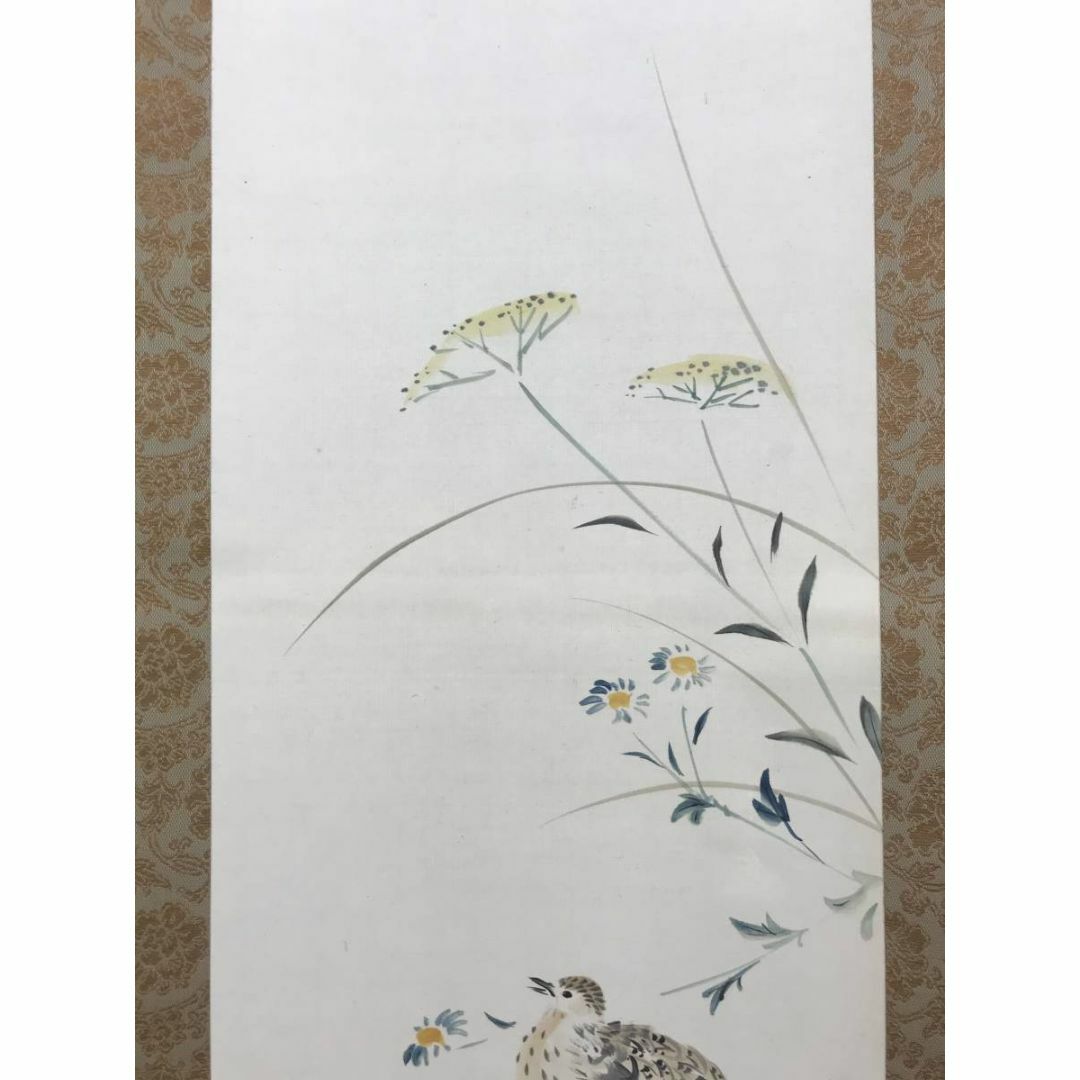 真作/矢野橋村/秋草鶉図/花鳥図/ウズラ図/掛軸☆宝船☆AE-406 真作/矢野橋村/秋草鶉図/花鳥図/ウズラ図/掛軸☆宝船☆AE-406