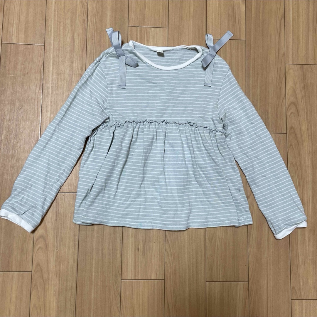 apres les cours(アプレレクール)のアプレレクール 肩リボンボーダーフレアチュニック  キッズ/ベビー/マタニティのキッズ服女の子用(90cm~)(Tシャツ/カットソー)の商品写真