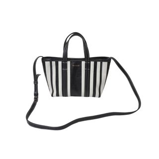 バレンシアガ(Balenciaga)のBALENCIAGA バレンシアガ BARBES SMALL EAST-WEST SHOPPER BAG ハンドバッグ ブラック ホワイト ラムスキン 671404 美品 中古 61952(ハンドバッグ)