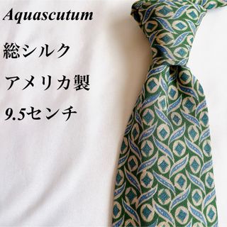 AQUA SCUTUM - Aquascutum★グリーン★小紋柄★総シルク★アメリカ製★ネクタイ★9.5