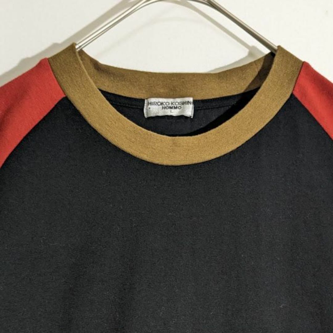HIROKO KOSHINO(ヒロココシノ)の古着 Tシャツ ポケット ラグラン ヒロココシノ 赤 黒 レディースのトップス(Tシャツ(半袖/袖なし))の商品写真
