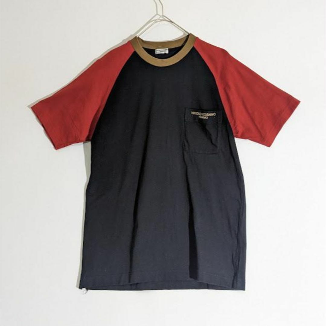 HIROKO KOSHINO(ヒロココシノ)の古着 Tシャツ ポケット ラグラン ヒロココシノ 赤 黒 レディースのトップス(Tシャツ(半袖/袖なし))の商品写真