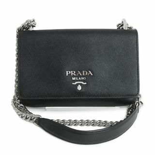 プラダ(PRADA)のプラダ チェーン ショルダーバッグ 斜め掛け ソフトカーフ サフィアーノレザー ネロ ブラック 黒 シルバー金具 1BD144 PRADA（美品）(ショルダーバッグ)