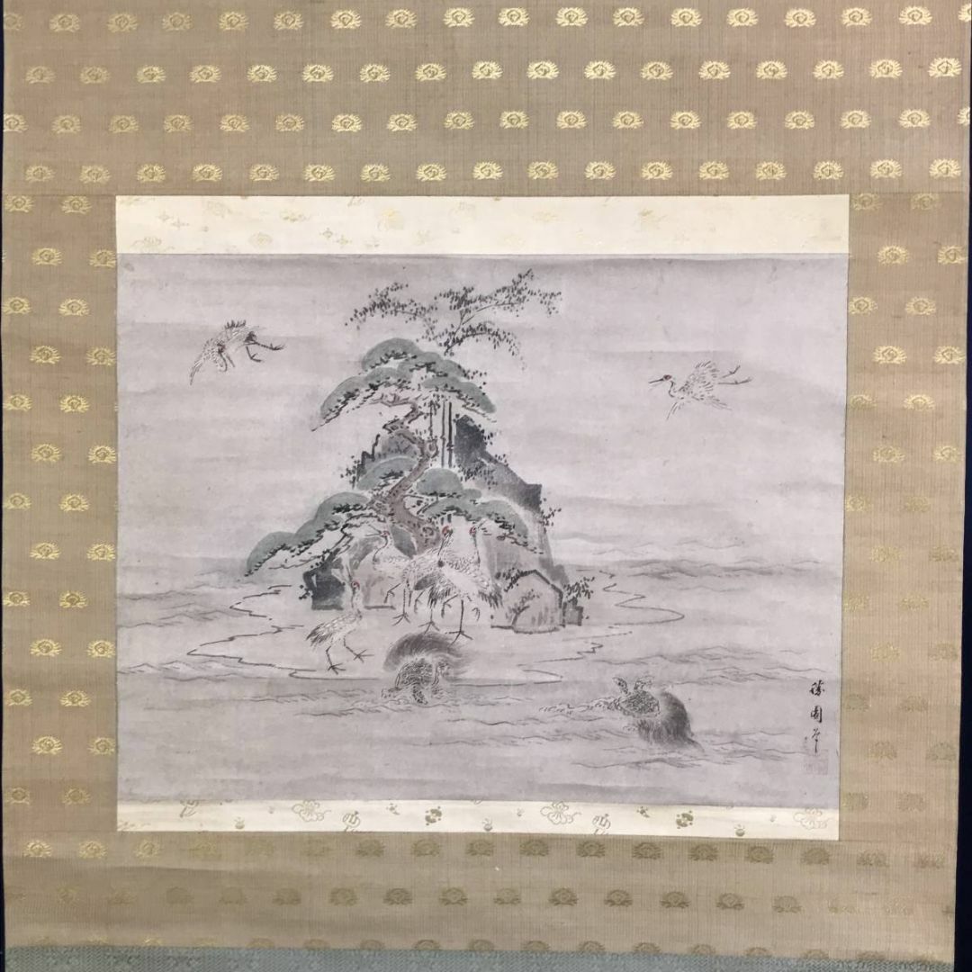 真作/橋本雅邦/蓬莱山図/勝園/祝事横物/掛軸☆宝船☆AD-815の 真作/橋本雅邦/蓬莱山図/勝園/祝事横物/掛軸☆宝船☆AD-815の