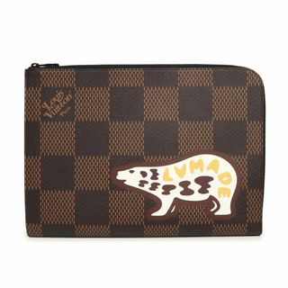 ルイヴィトン(LOUIS VUITTON)のルイ ヴィトン ポシェット ジュール NIGO コラボ クラッチバッグ 白熊 シロクマ ダミエ ブラウン 茶 ブラック金具 N60390 LOUIS VUITTON（新品・未使用品）(セカンドバッグ/クラッチバッグ)