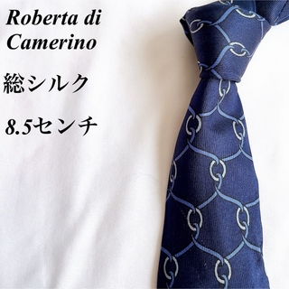 ROBERTA DI CAMERINO - Roberta di Camerino★ブルー★総柄★総シルク★ネクタイ★8.5