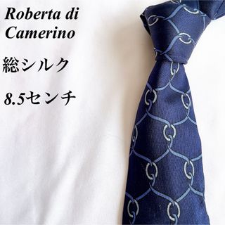 ロベルタディカメリーノ(ROBERTA DI CAMERINO)のRoberta di Camerino★ブルー★総柄★総シルク★ネクタイ★8.5(ネクタイ)