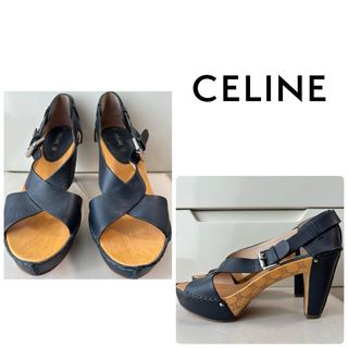 CELINE ブラックレザー　クロス　サンダル