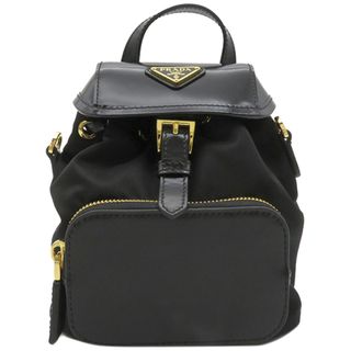 プラダ(PRADA)のプラダ PRADA リュック・デイパック スモール Re-Nylon ナイロン ブラッシュドレザー ブラック ゴールド金具 黒 トライアングルロゴ バックパック  1BZ075【中古】(バッグパック/リュック)