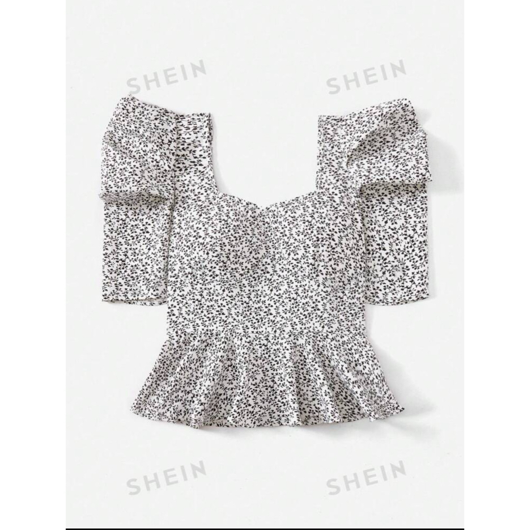 SHEIN(シーイン)のSHEIN 小花柄パフスリーブ ペプラムトップス レディースのトップス(カットソー(半袖/袖なし))の商品写真