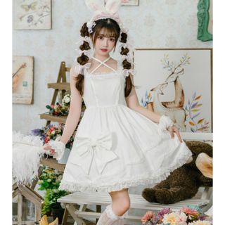 ボディライン(BODYLINE)のBODYLINE ビッグリボンスカラップ風ジャンパースカート　ロリータ　コスプレ(ひざ丈ワンピース)