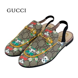 Gucci - グッチ GUCCI プリンスタウン フラットサンダル スリッパサンダル 靴 シューズ ホースビット キャット フラワー レザー ベージュ キッズ
